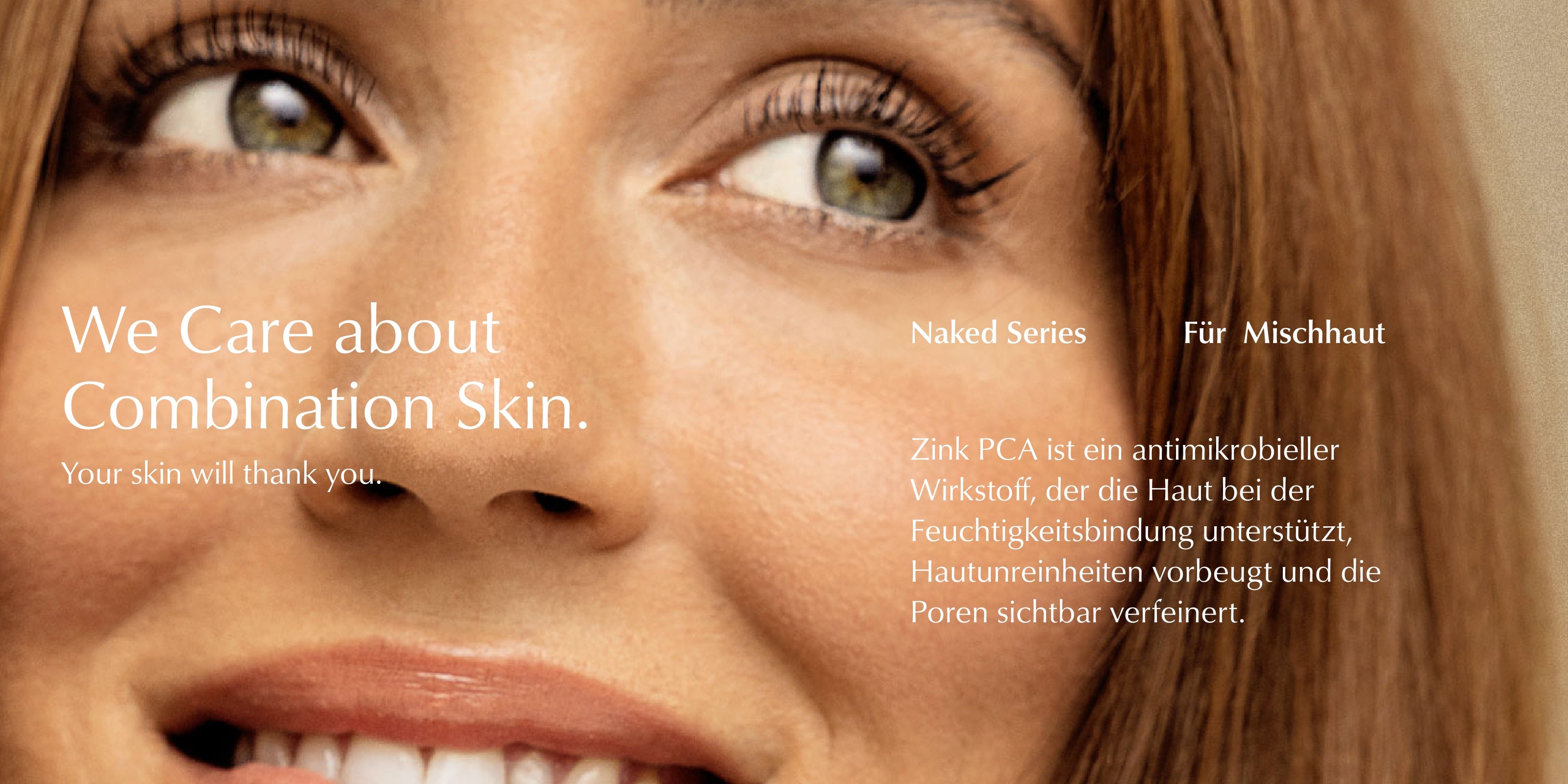 Serie für Mischhaut, Produktbanner mit Model, HEJ ORGANIC