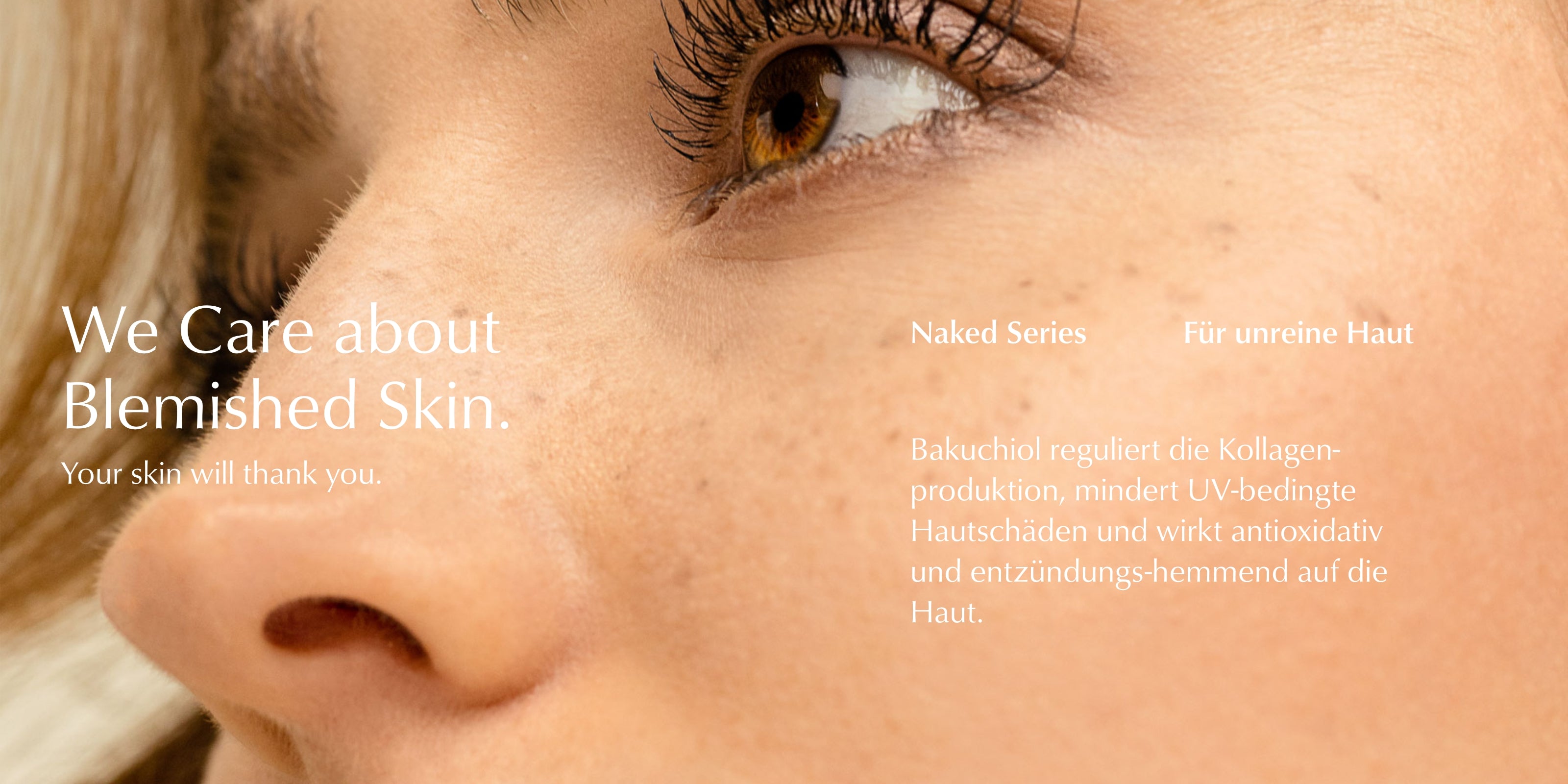 Serie für unreine Haut, Produktbanner mit Model, HEJ ORGANIC