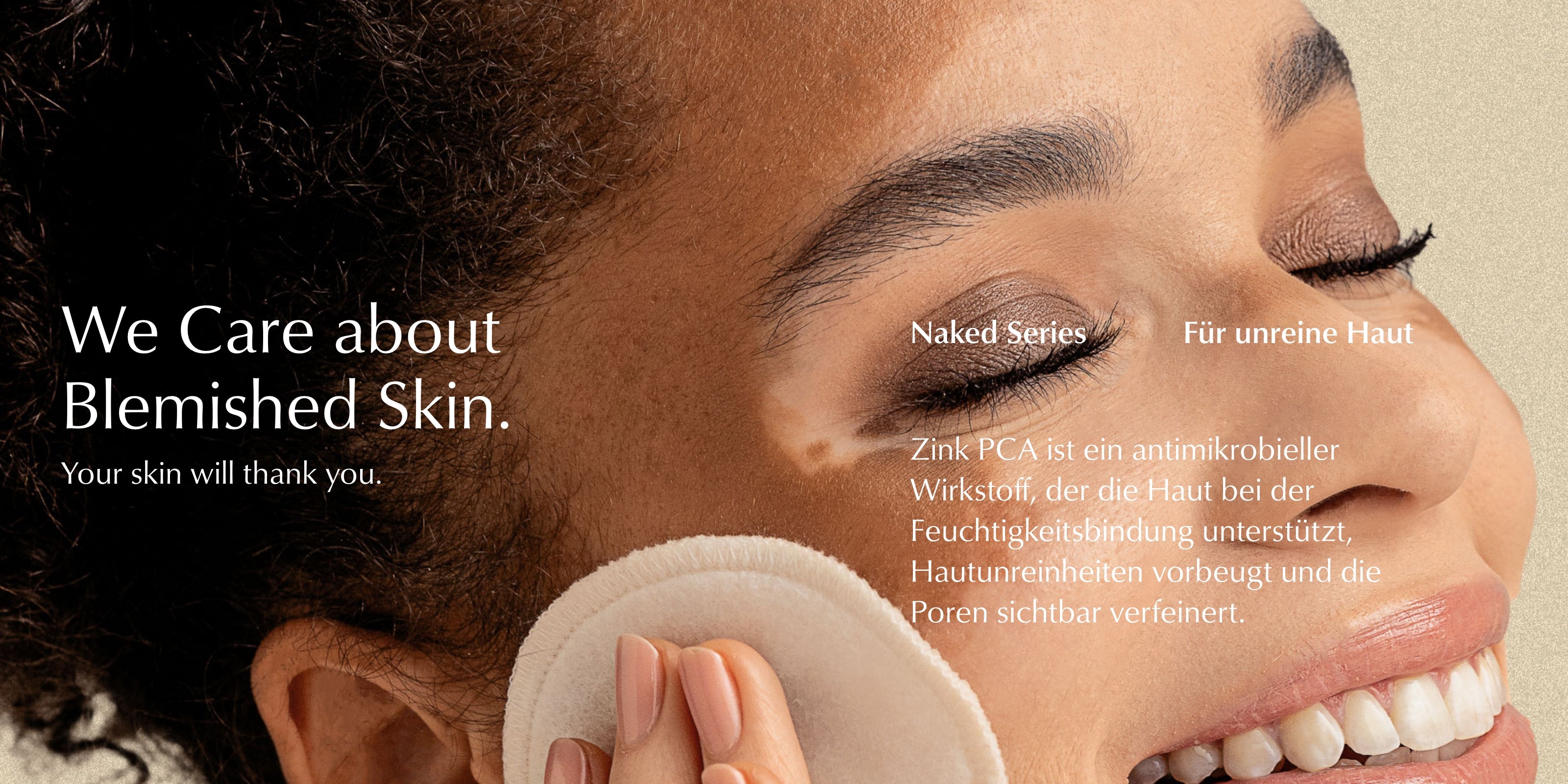 Serie für unreine Haut, Produktbanner mit Model, HEJ ORGANIC