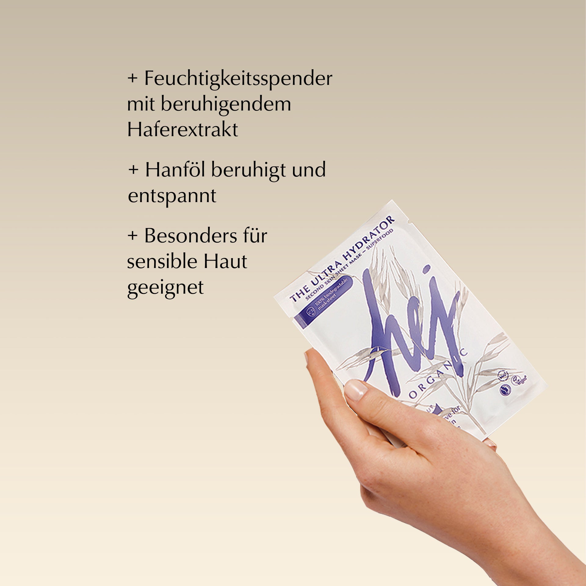 gesichtsmaske beruhigend, Produkt in Hand, HEJ ORGANIC