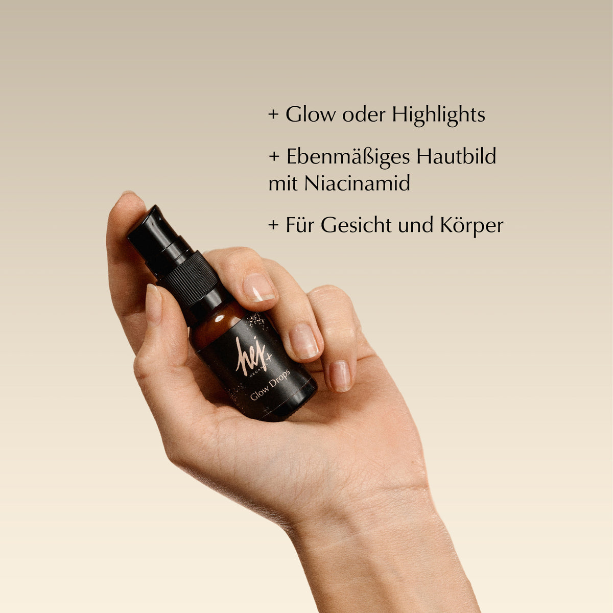glow drops, Produkt in Hand, HEJ ORGANIC