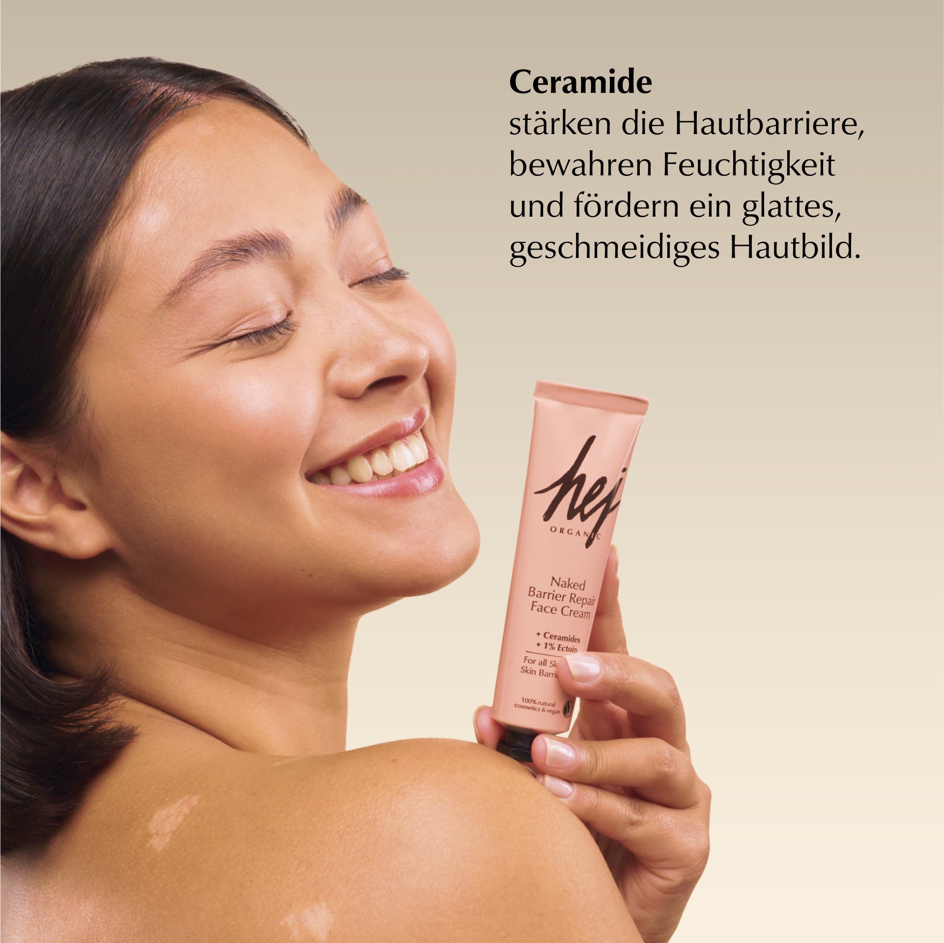 barrier repair cream, Model mit Produkt, HEJ ORGANIC