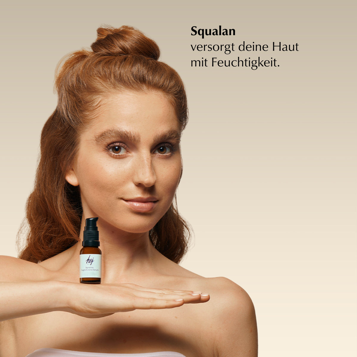 augencreme für empfindliche haut, Model mit Produkt, HEJ ORGANIC