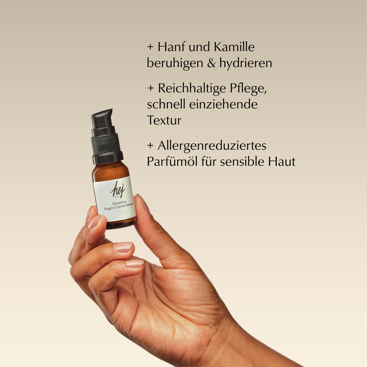 augencreme für empfindliche haut, Produkt in Hand, HEJ ORGANIC