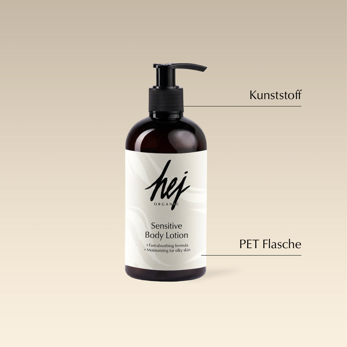 Sensitive Body Lotion, Produkt mit Materialinformationen, HEJ ORGANIC