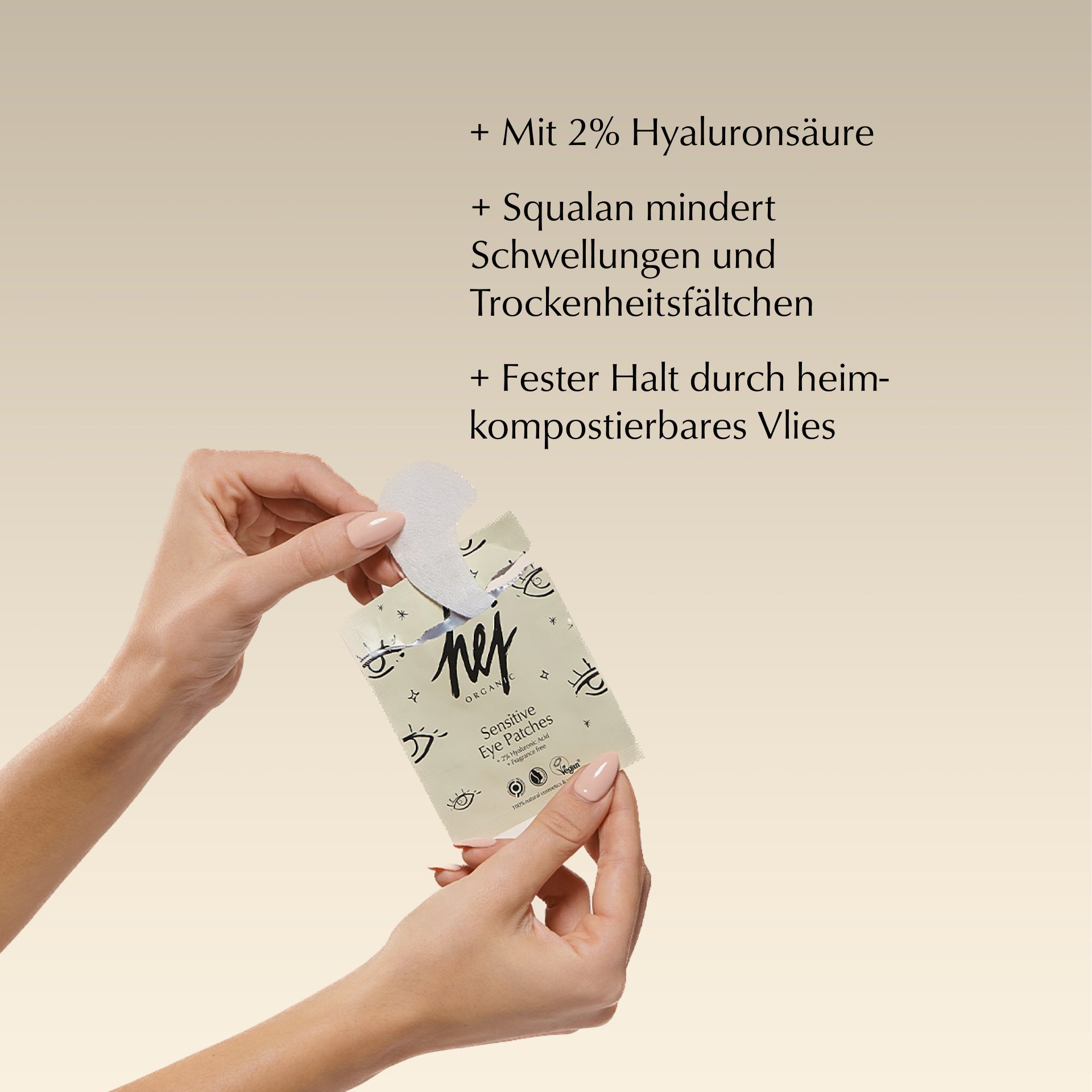 hyaluron augenpads, Produkt in Hand, HEJ ORGANIC