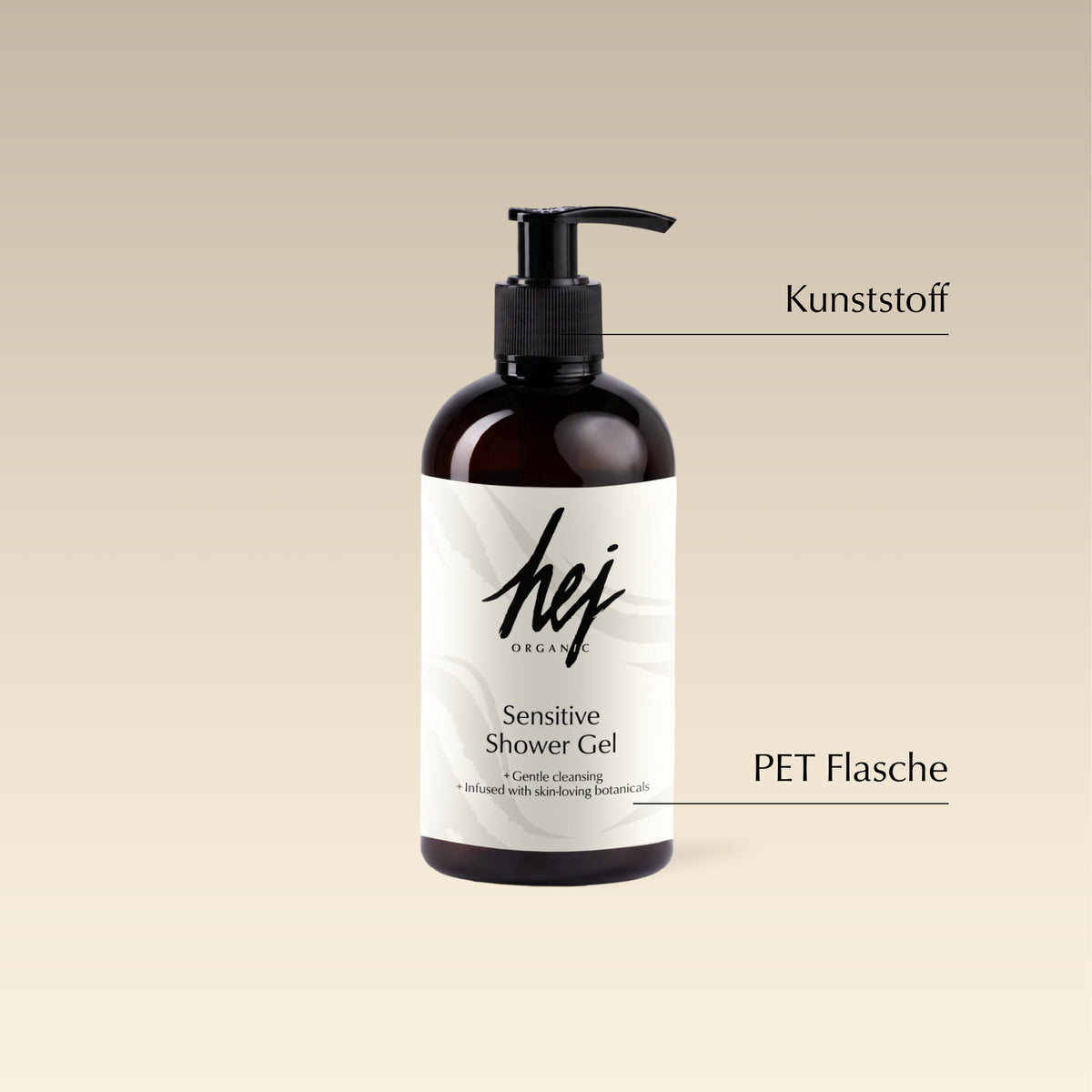 Sensitive Shower Gel, Produkt mit Materialinformationen, HEJ ORGANIC