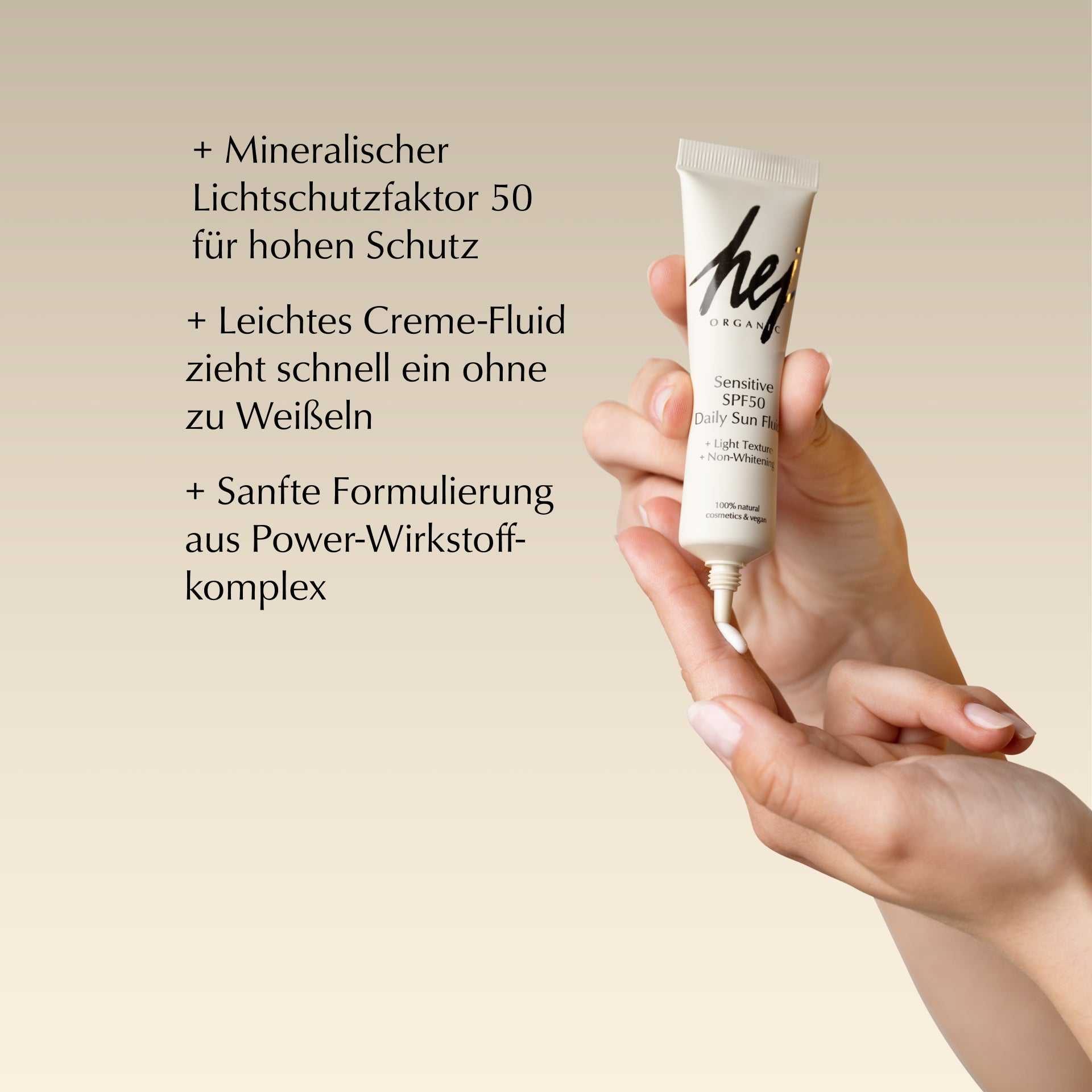 LSF 50 Sonnencreme, Produkt in Hand, HEJ ORGANIC
