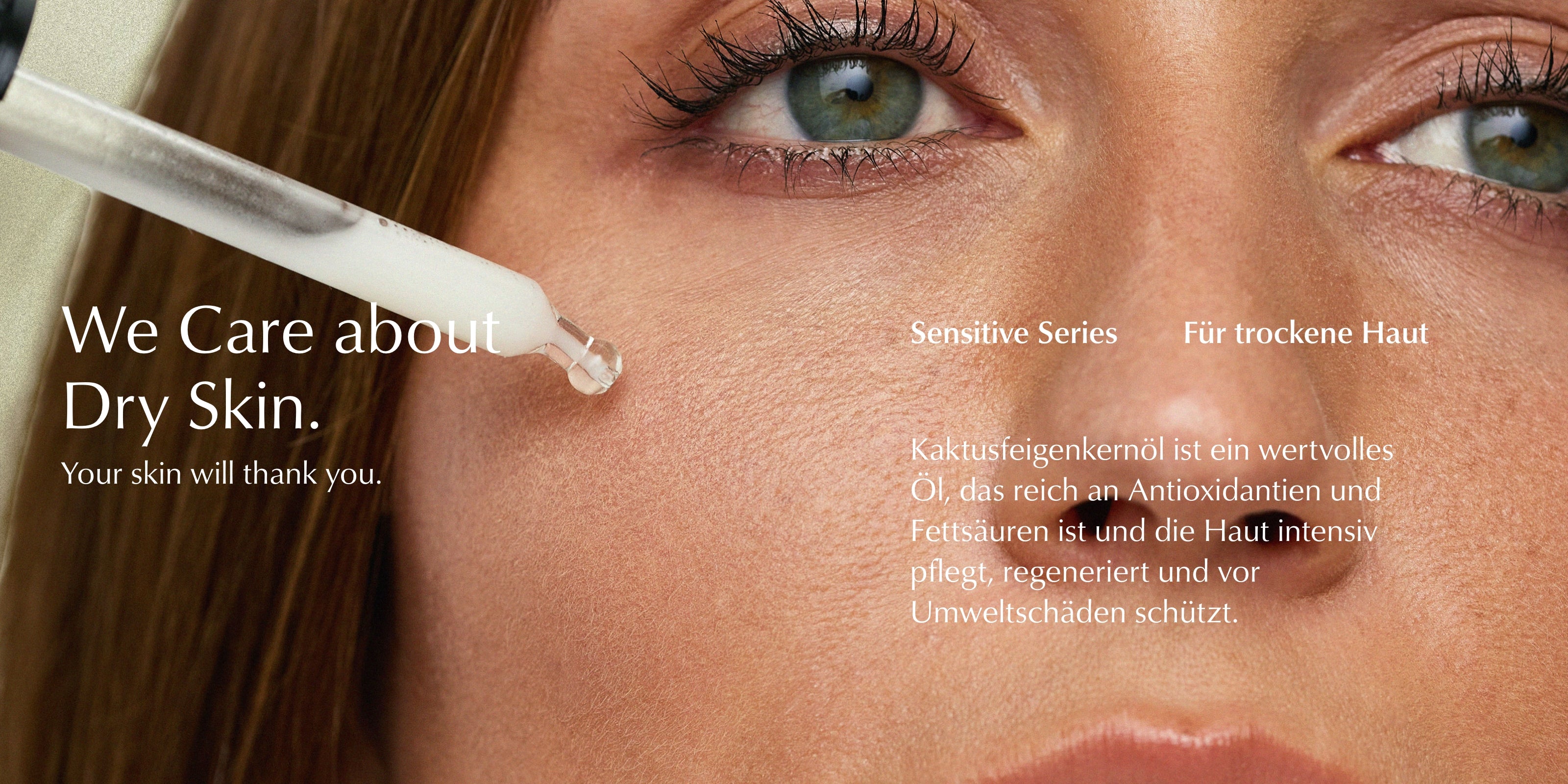 Serie für trockene Haut, Produktbanner mit Model, HEJ ORGANIC