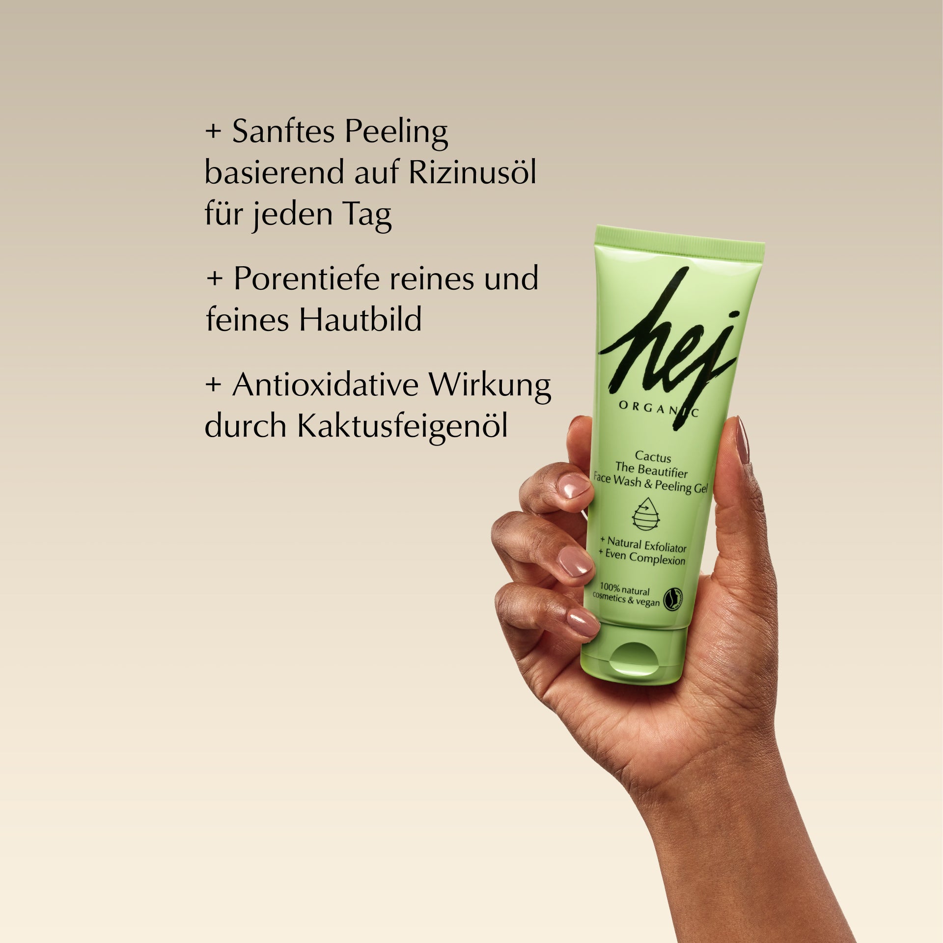 peeling gel, Produkt in Hand, HEJ ORGANIC