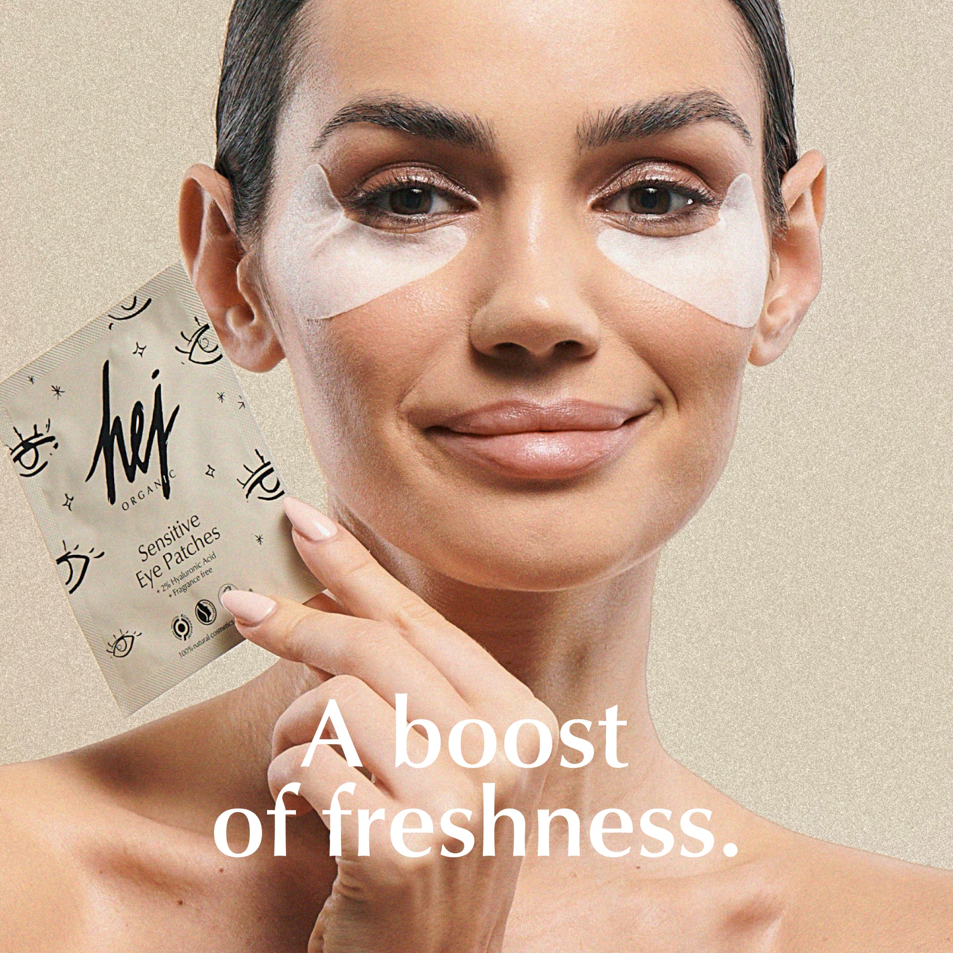 augenpads sensible haut, Produktbanner mit Model, HEJ ORGANIC
