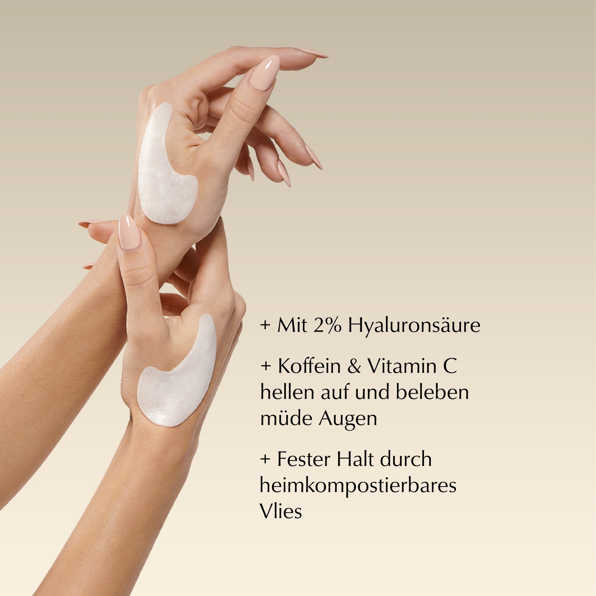 Koffein Eye Patches, Hand hält Augenpads, HEJ ORGANIC