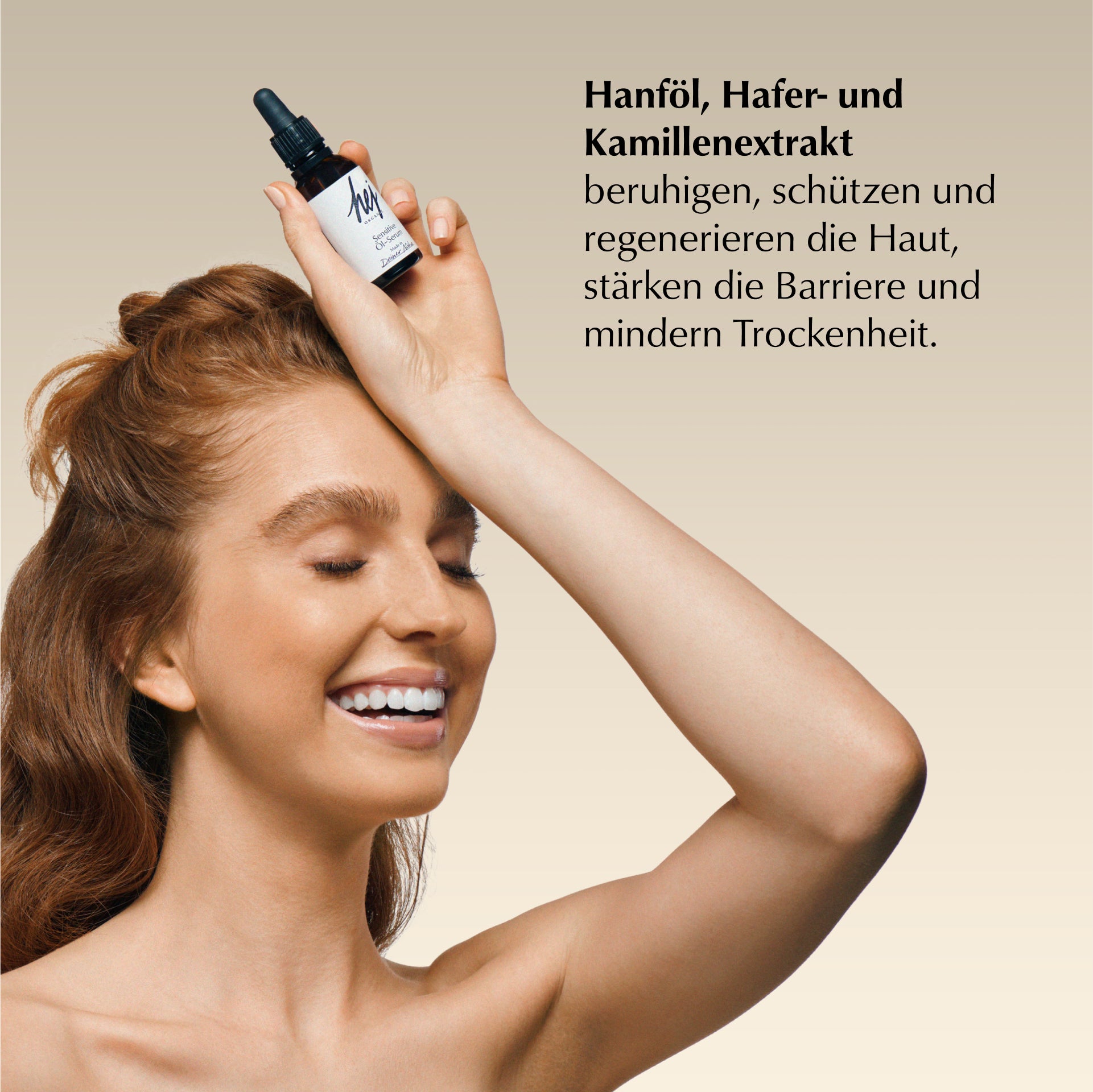 serum empfindliche haut, Model mit Produkt, HEJ ORGANIC